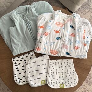 Cozy Baby Sleep Sacks and Burp Cloths Set